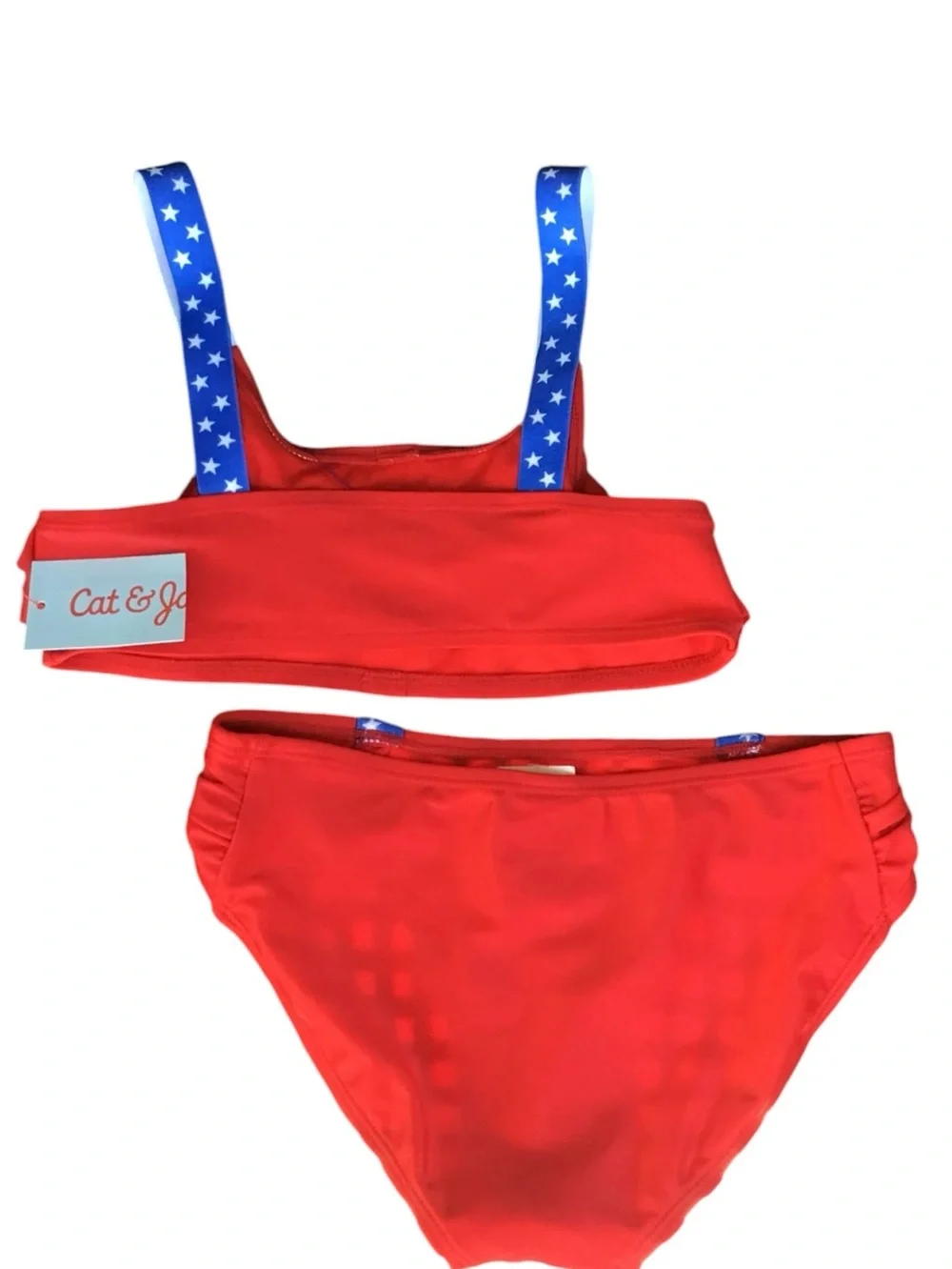 NWT Cat & Jack Girl's Ruffle Red White & Blue Two-Piece Bikini Swimsuit-Size 7-8